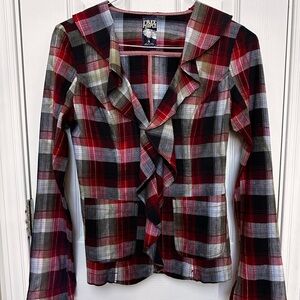 Free People Checkered Ruffle Jacket - size 4